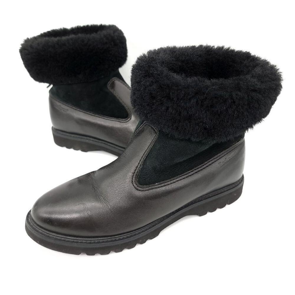 Rockport Fur Leather Black Boots Size 6.5 Lined Winter Fall Shoes Womens Boot 